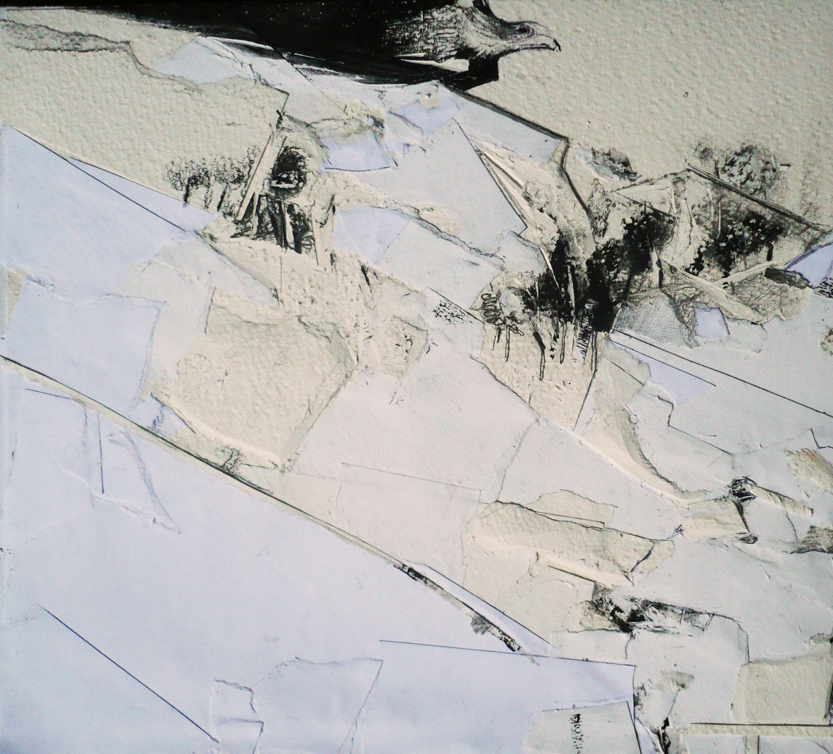 RITAGLI DI SPAZIO 4 cartografia – tecnica mista su tela (carte applicate su tela, olio, ritagli giornale ) – cm 30×30