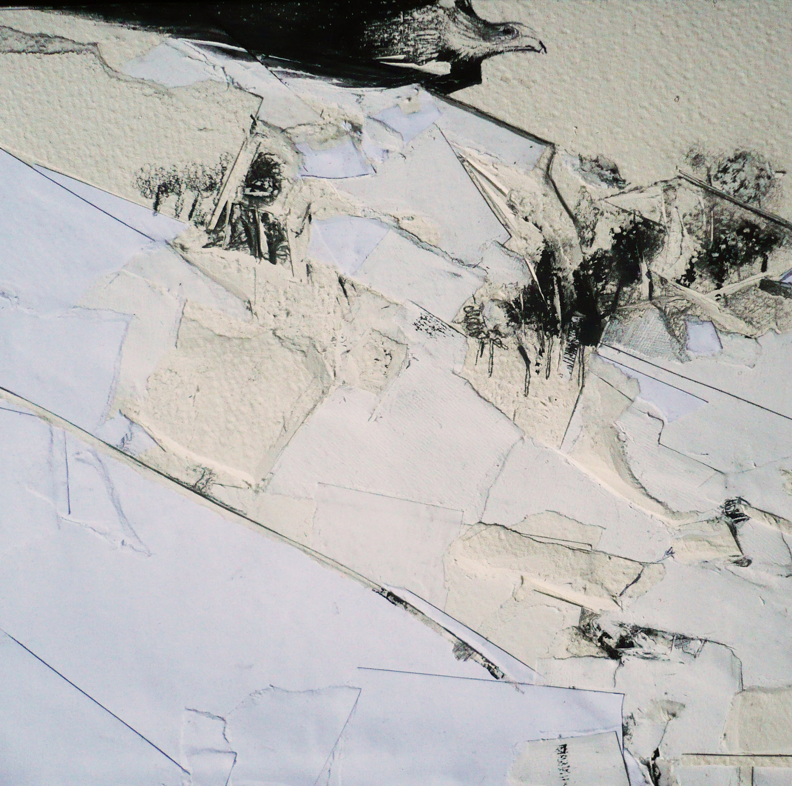 RITAGLI DI SPAZIO 8 cartografia – tecnica mista su tela (carte applicate su tela, olio, ritagli giornale ) – cm 30×30