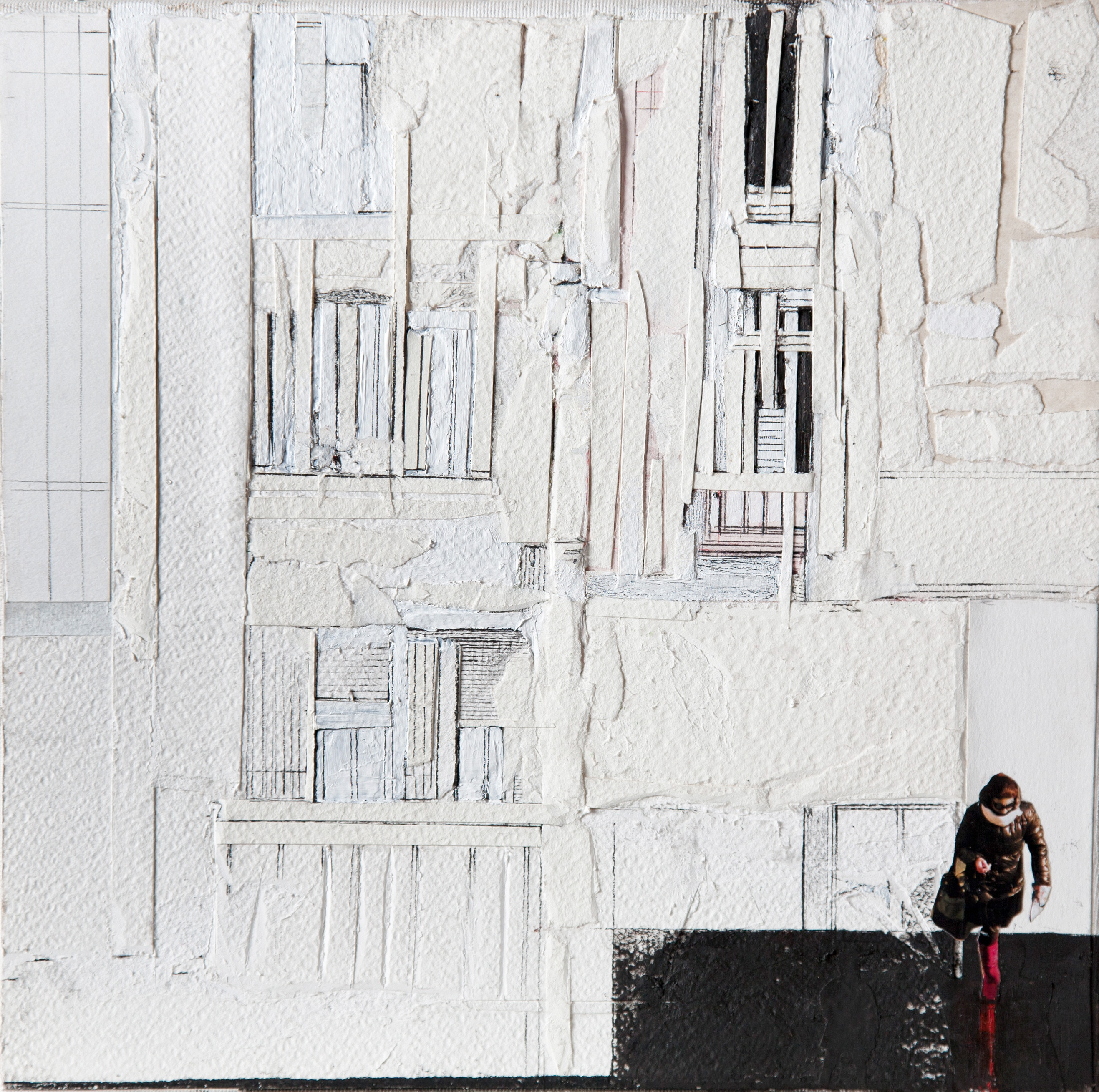 ritagli di spazio 6 - cartografia – tecnica mista su tela (carte applicate su tela, olio, ritagli giornale) cm 30×30 - 2011