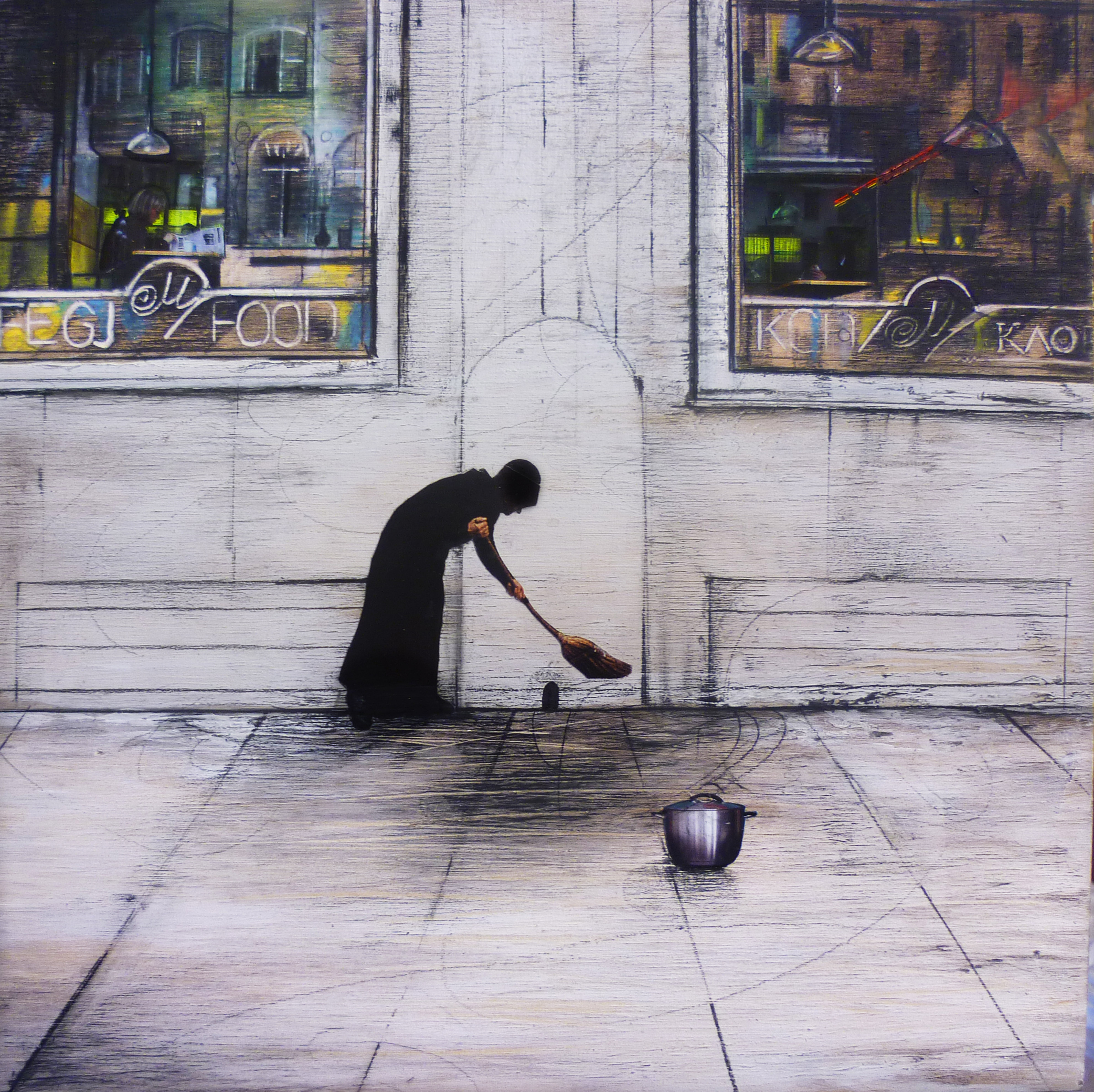 ILARIA LEGANZA -La caccia al topo - 2014 - olio e acrilico su tavola cm 25,5 × 25,5