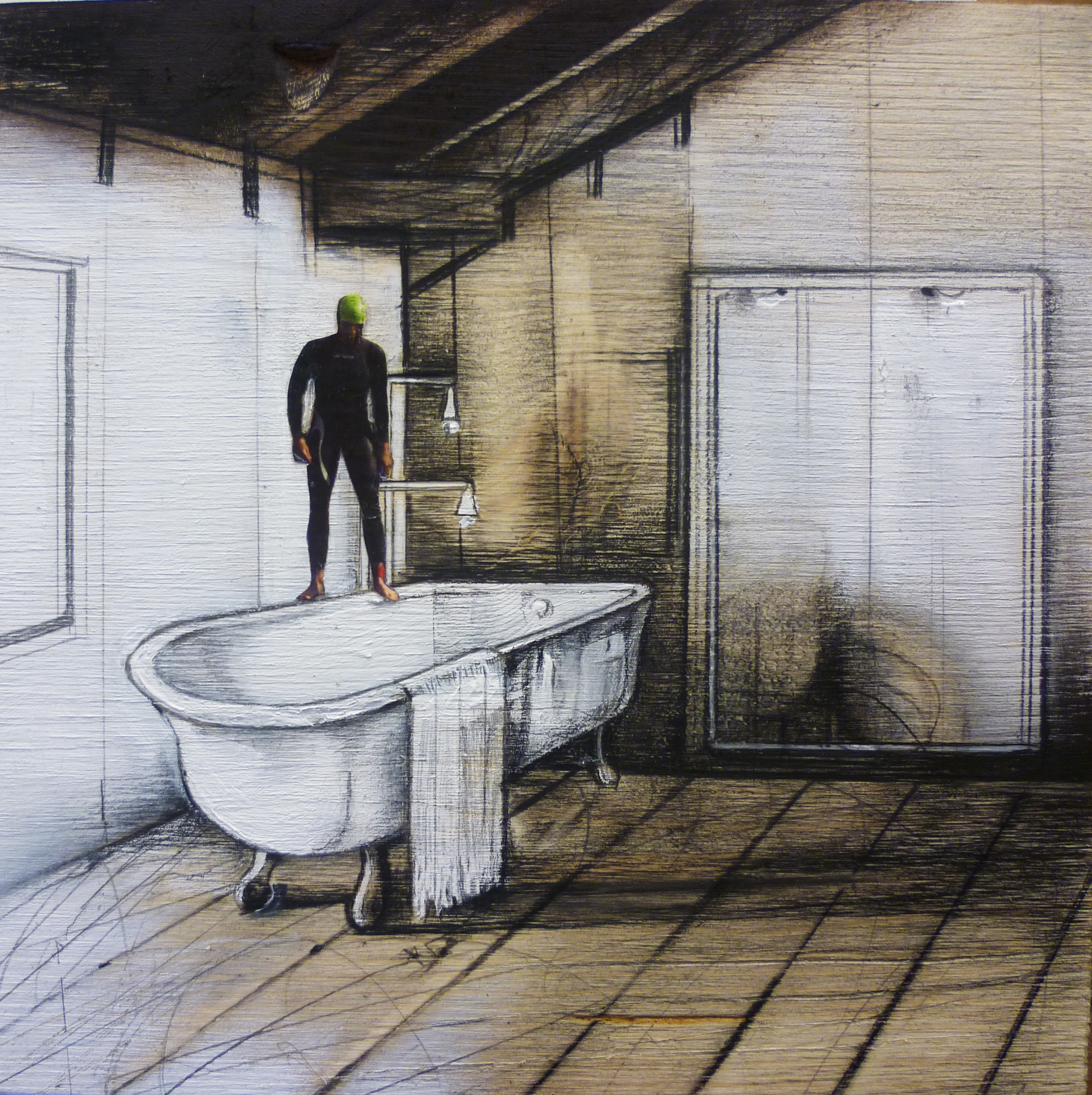 ILARIA LEGANZA -Tuffatore 1- 2014 - olio e acrilico su tavola cm 21 × 21