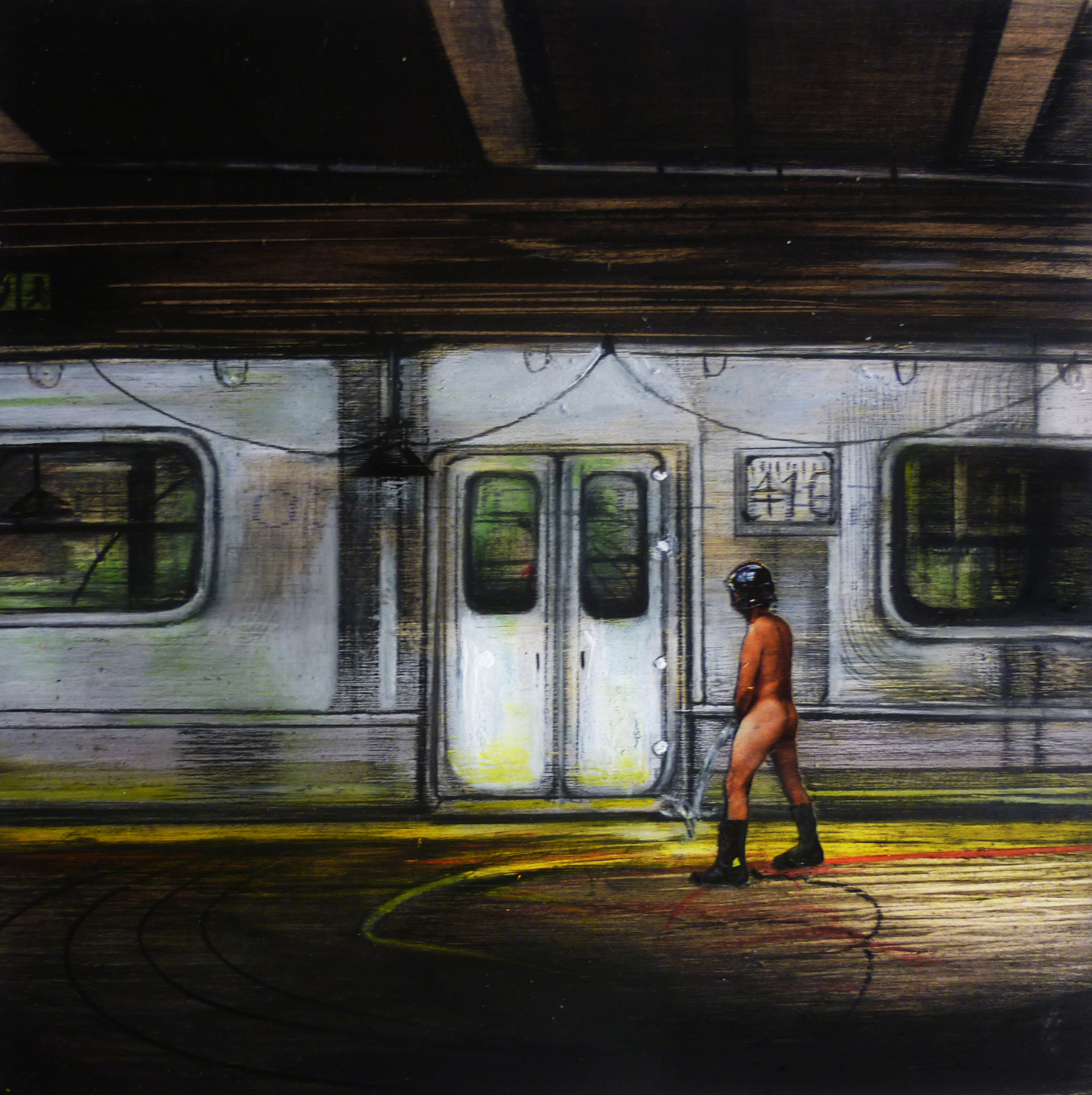 ILARIA LEGANZA -Metropolitana 1 - 2014 - olio e acrilico su tavola cm 18,5 × 18,5