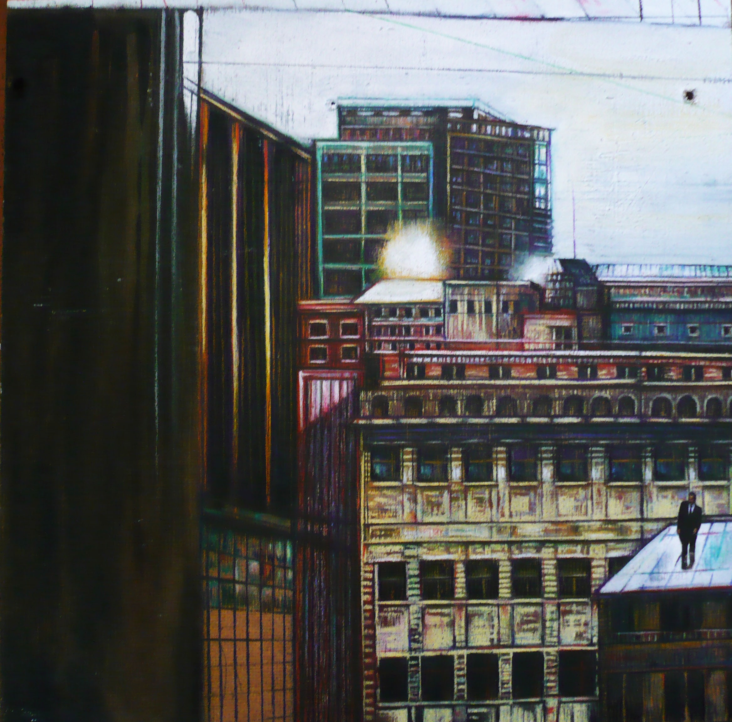 ILARIA LEGANZA - Palazzoni a schiera - 2010 - olio su tavola cm 30 x 30